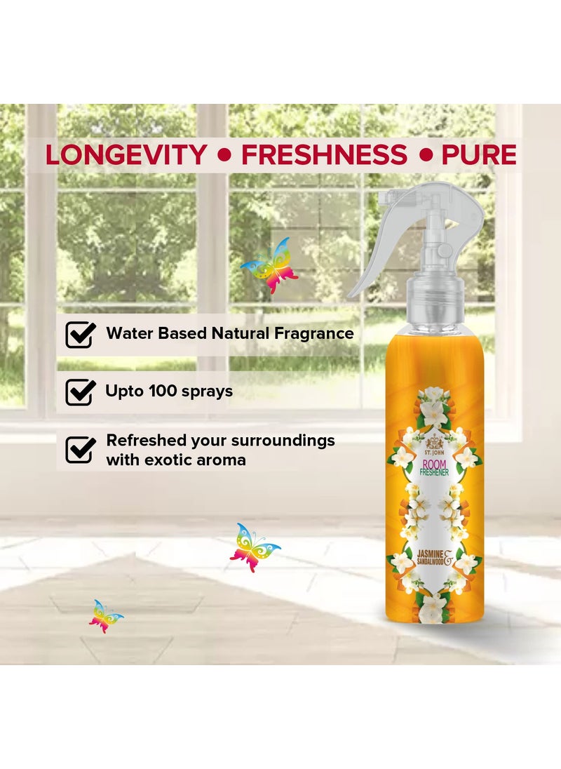 ST JOHN COBRA Long Lasting Room Freshener Upto 24 Hrs Fragrance Jasmine and Sandalwood Spray 250 ml Pack of 2