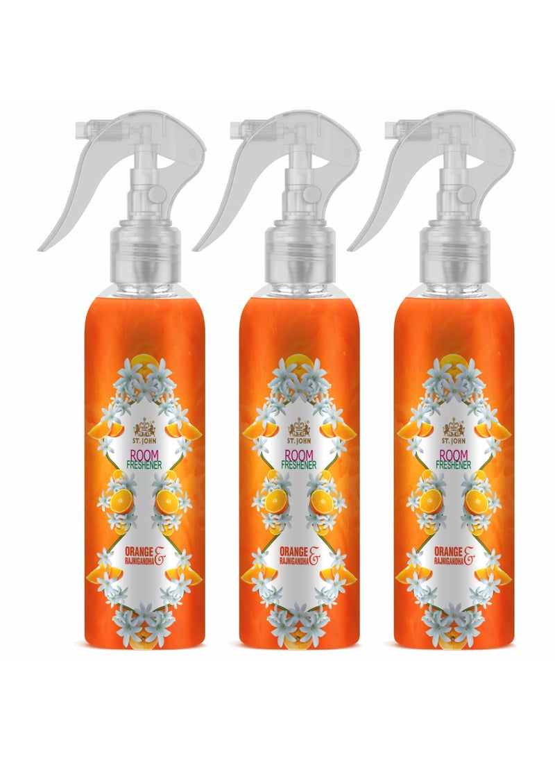 ST JOHN COBRA Room Freshener Long Lasting Upto 24 Hrs Fragrance Orange and Rajnigandha Combo Pack of 3 Spray 250 ml x 3