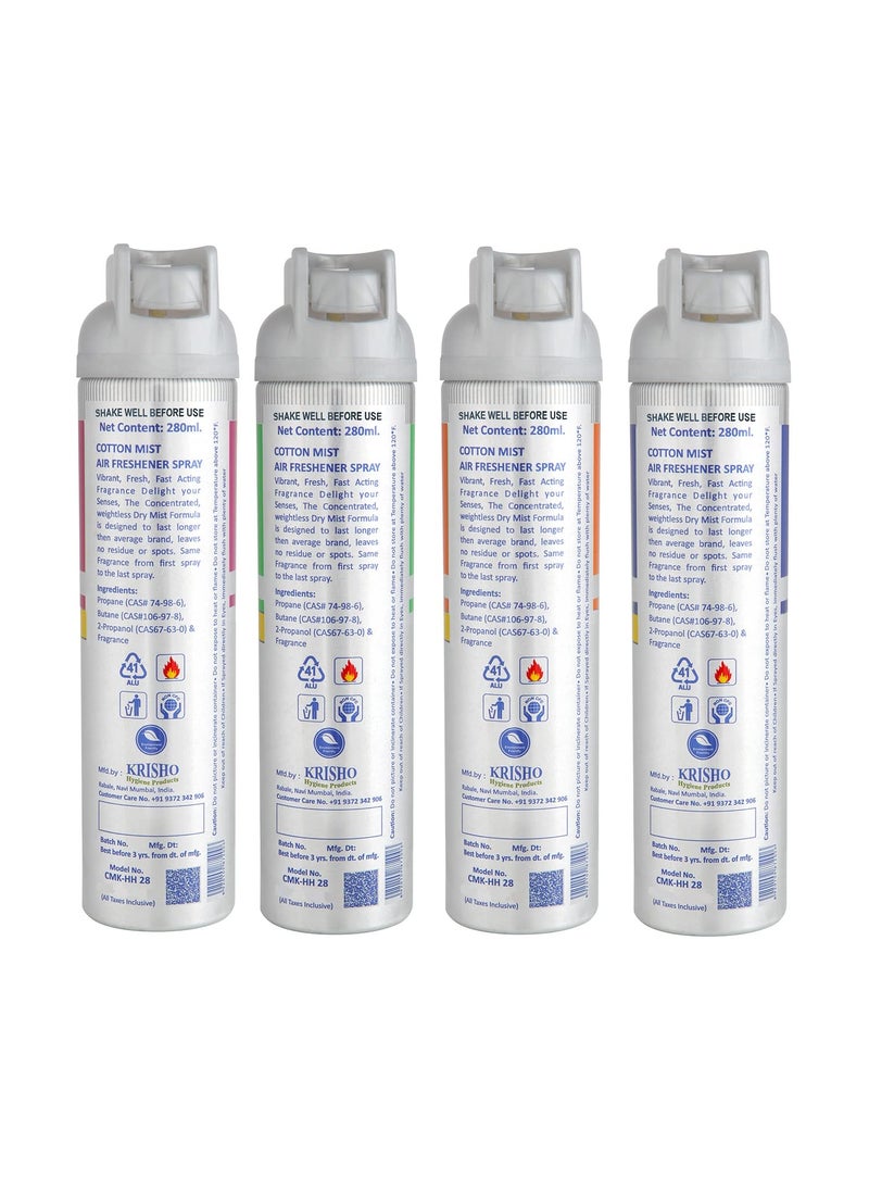 Cotton Mist Air Freshner Spray Pack of 4 Manjula Musk Orange IRIS 280gm each