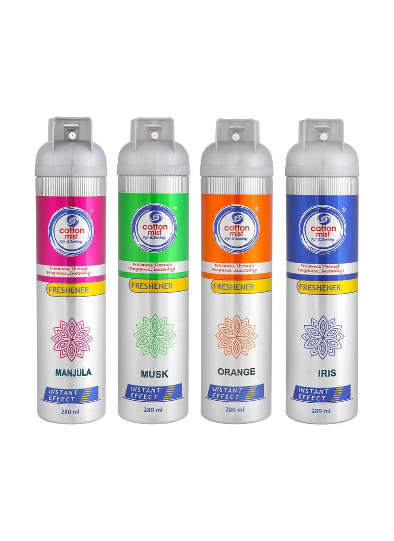 Cotton Mist Air Freshner Spray Pack of 4 Manjula Musk Orange IRIS 280gm each