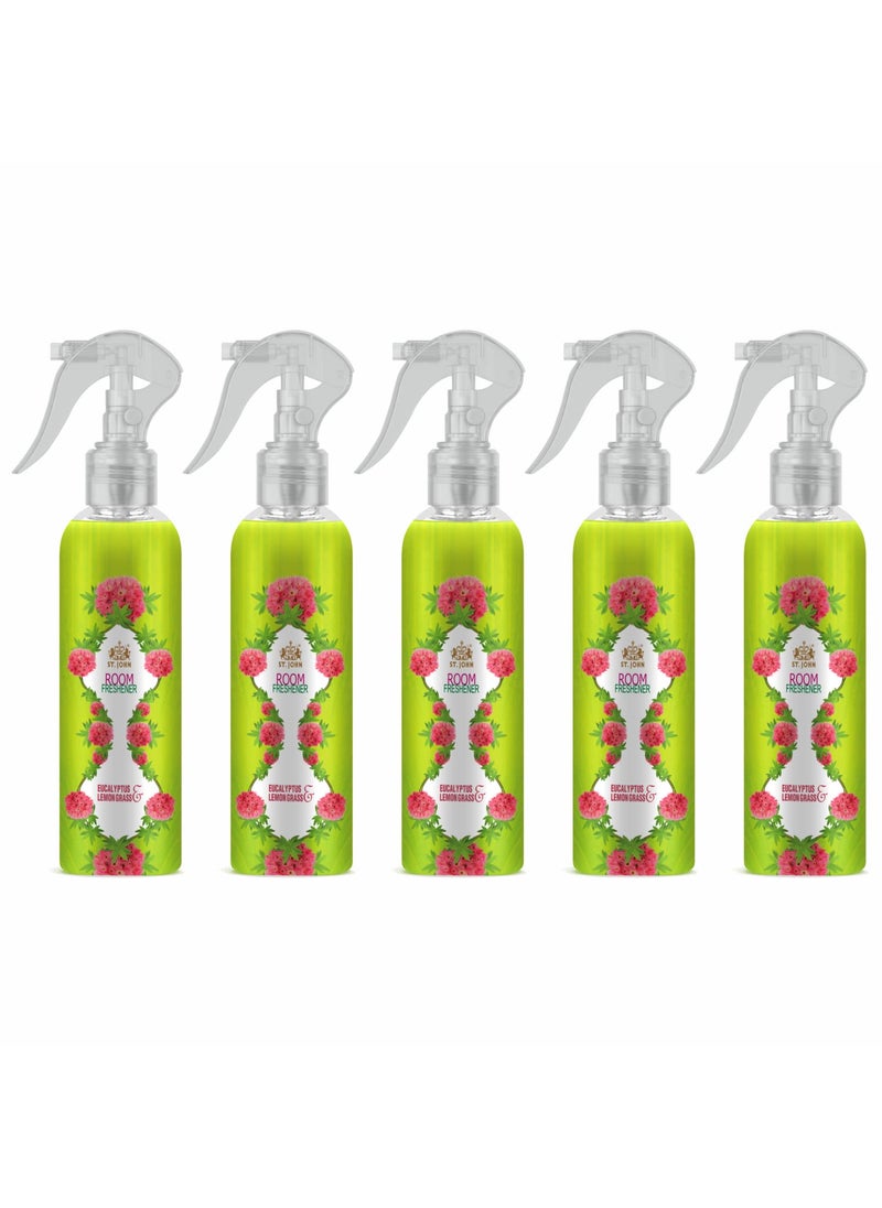 ST JOHN COBRA Room Freshener Long Lasting Upto 24 Hrs Fragrance Eucalyptus and Lemongrass Combo Pack of 5 Spray 250 ml x 5