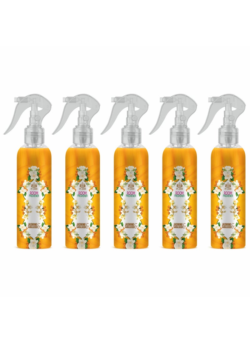ST JOHN COBRA Room Freshener Long Lasting Upto 24 Hrs Fragrance Jasmine and Sandalwood Combo Pack of 5 Spray 250 ml x 5