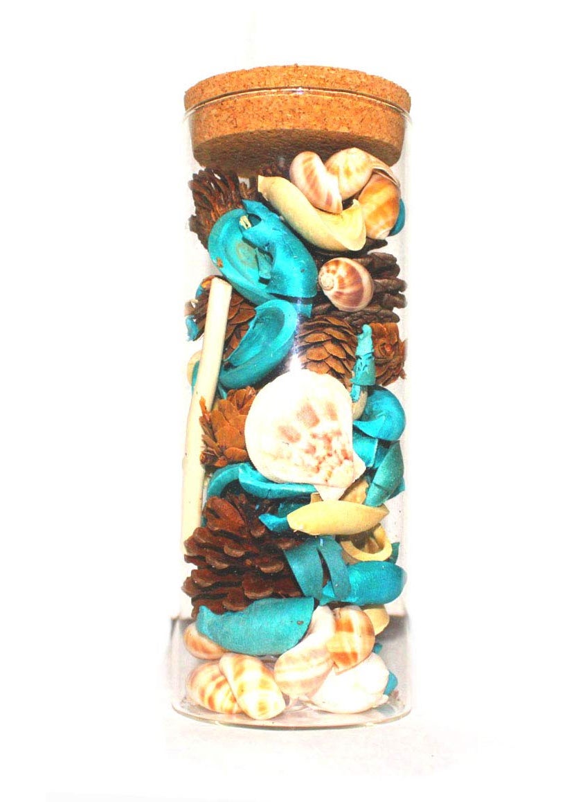 Urban Sajavaat Aroma Potpourri with Borosilate Glass Jar Ocean Breeze Beach Style Dried Flower with SeaShell Jars Wooden Cork Lids Food Container