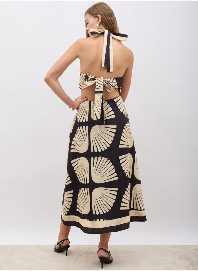 All-Over Print Halter Neck A-Line Midi Dress
