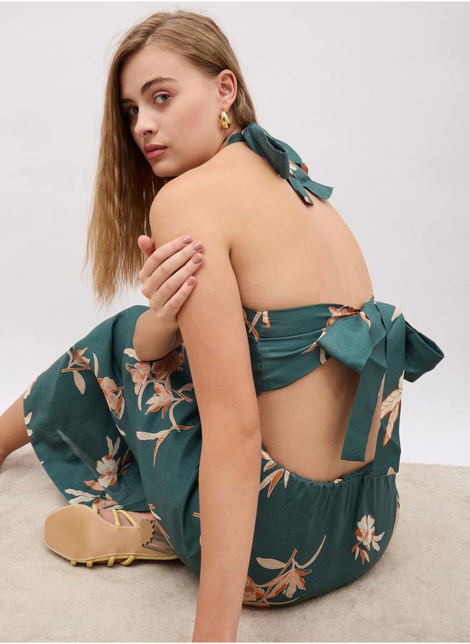 All-Over Print Halter Neck A-Line Midi Dress