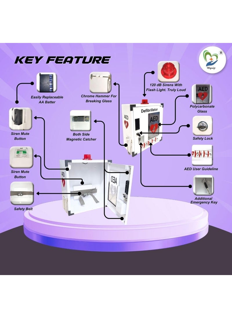 MQUIP AED Cabinet with Siren and Flash Light Suitable for All BRANDS AED