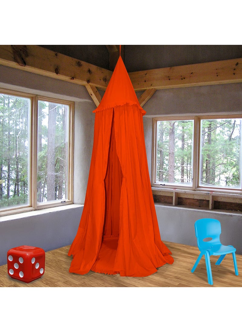 next Day art Hanging Canopy Play Tent with Mat for Kids and Adults Portable Foldable Pom Pom Hanging Mosquito for Girl and Boy Tent House and Outdoor Orange