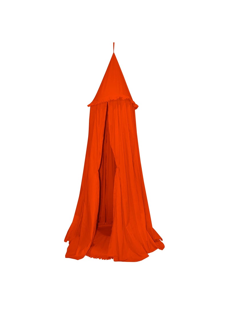 next Day art Hanging Canopy Play Tent with Mat for Kids and Adults Portable Foldable Pom Pom Hanging Mosquito for Girl and Boy Tent House and Outdoor Orange