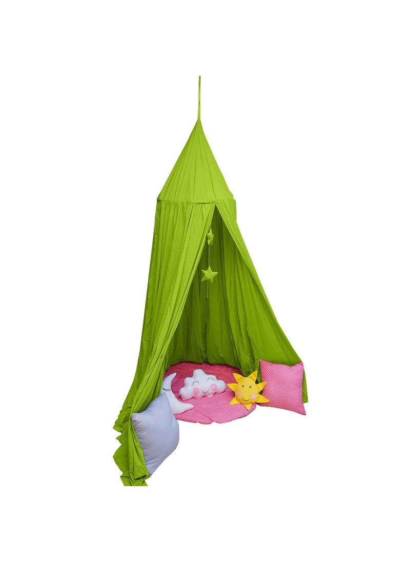 Next Day Art Hanging Canopy Play Tent Without Mat for Kids and Adults Portable Foldable Pom Pom Hanging Mosquito for Girl and Boy Tent House Indoor and Outdoor Green