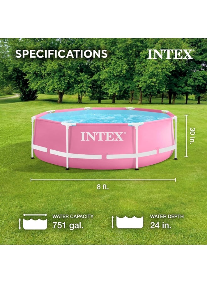 Intex Easy to Assemble Round Metal Frame Swimming Pool - Pink 2.44mx76cm