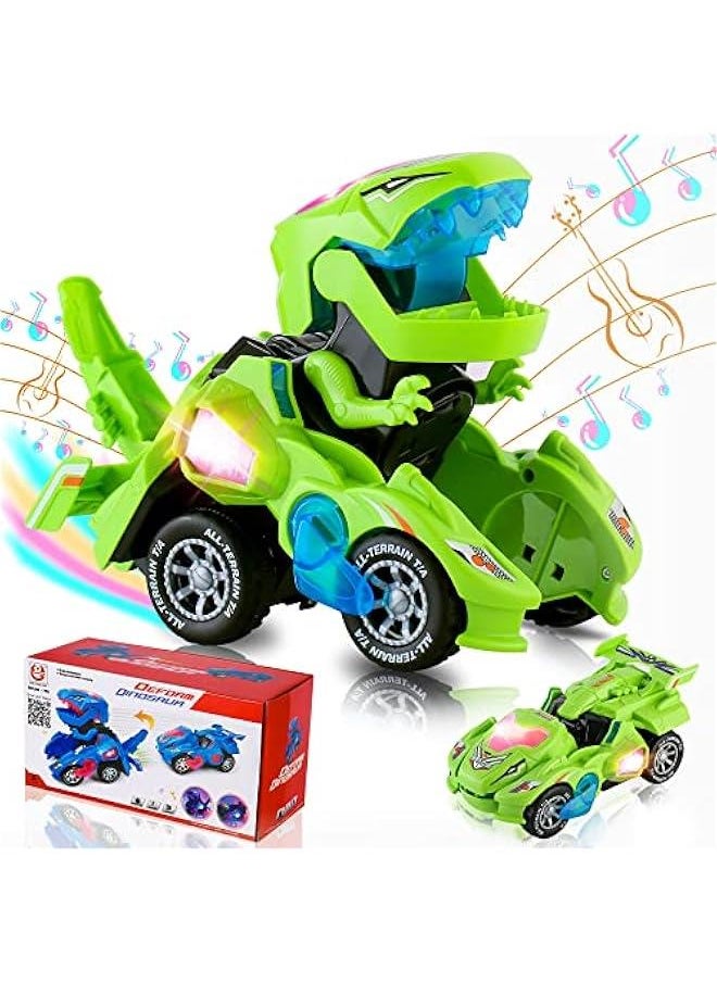 2 in 1 Transforming Dinosaur Car with Light & Sound Transformer Dinosaur Toy for Kids 2-5 Birthday Gifts for Toddler Boys Age 2+ Dinosaur Toys