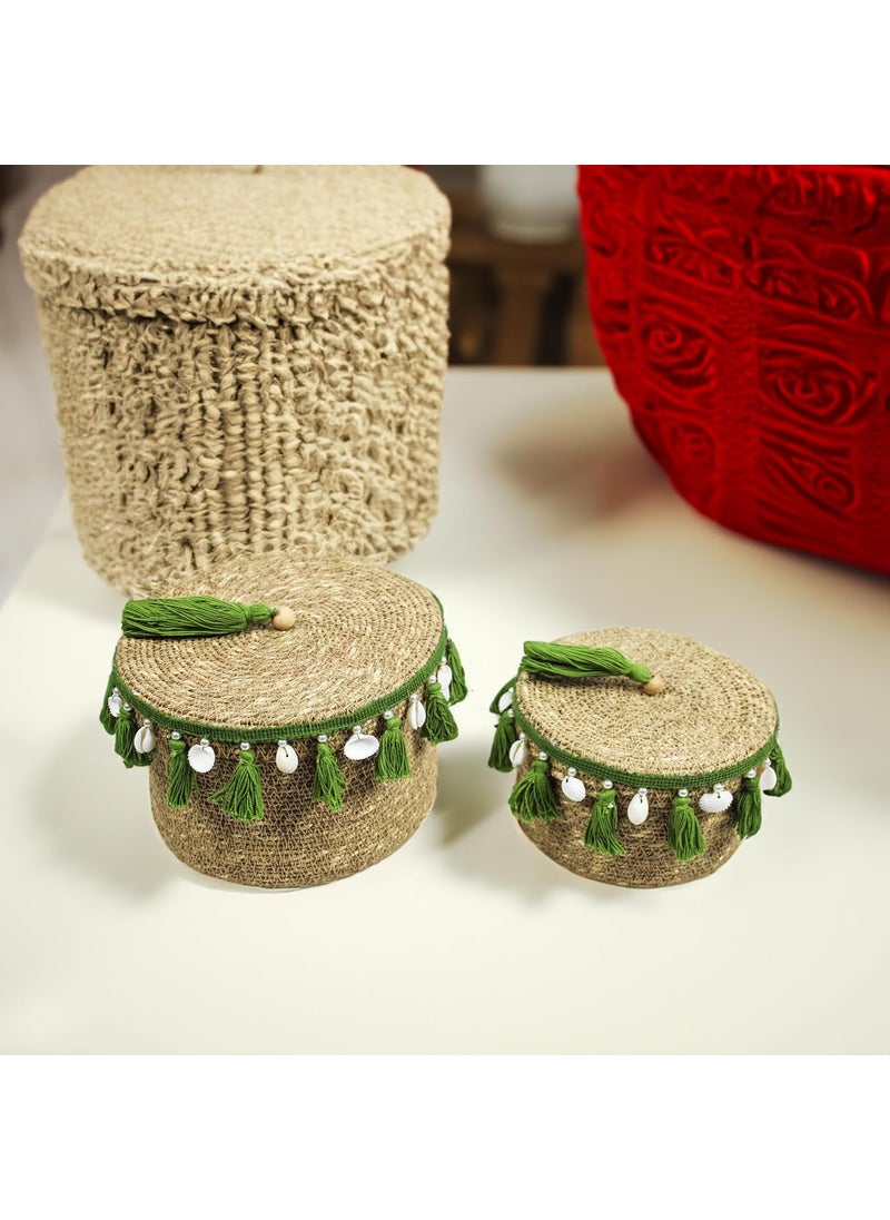 Treasure Hunt Set of 2 Multipurpose Sea Grass Basket with Thread Tassels Shells Work TH4178