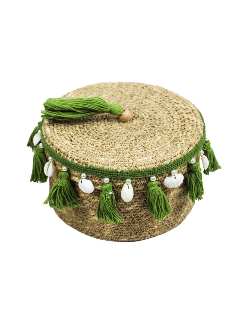 Treasure Hunt Set of 2 Multipurpose Sea Grass Basket with Thread Tassels Shells Work TH4178