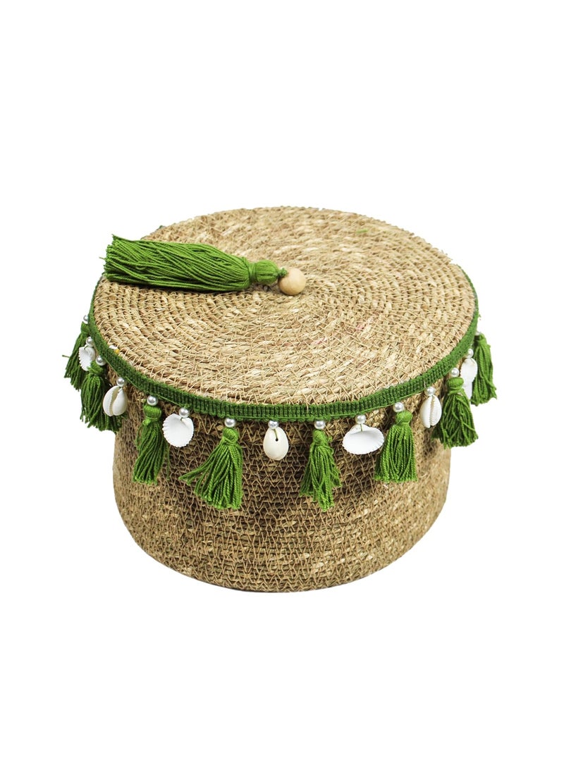 Treasure Hunt Set of 2 Multipurpose Sea Grass Basket with Thread Tassels Shells Work TH4178