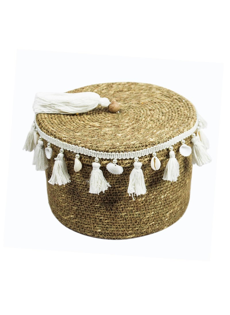 Treasure Hunt Set of 2 Multipurpose Sea Grass Basket with Thread Tassels Shells Work TH4180