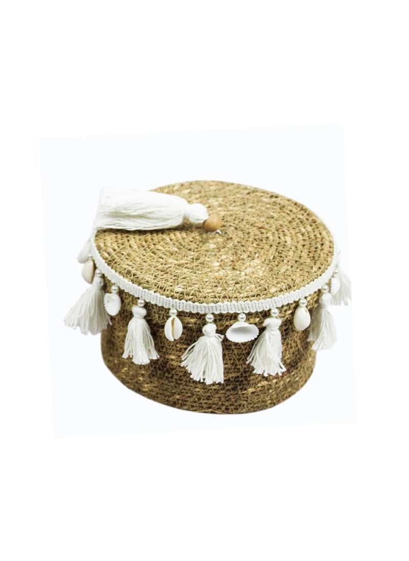 Treasure Hunt Set of 2 Multipurpose Sea Grass Basket with Thread Tassels Shells Work TH4180