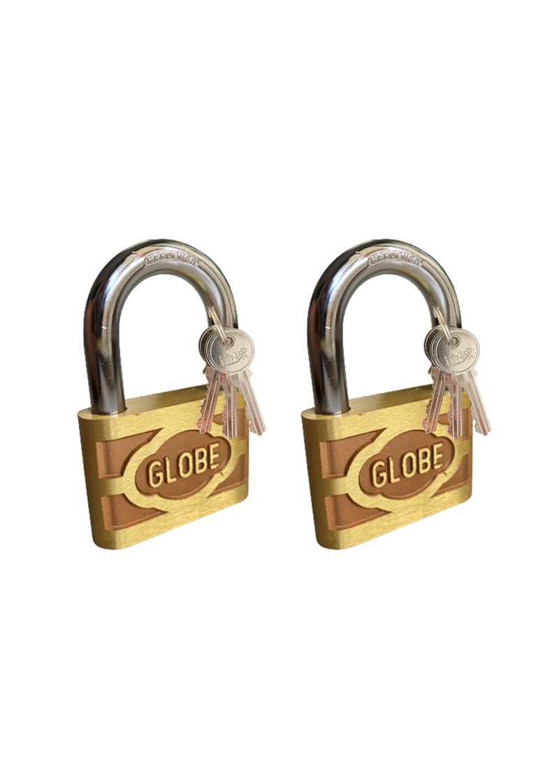 Zebra Premium Tools Globe Original Hardened Pure Brass Locks Pack of 2 with Free 3 Keys Gold 3 Inch