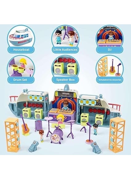 FREK SELAK Doll House Boat Play Set Deforming Kids Toy Ship with Sound Lights Doll and Accessories for Disco Stage Little People Pretend Play Birthday Gift Toys for Girls and Boys 3 to 8 Year