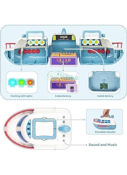 FREK SELAK Doll House Boat Play Set Deforming Kids Toy Ship with Sound Lights Doll and Accessories for Disco Stage Little People Pretend Play Birthday Gift Toys for Girls and Boys 3 to 8 Year