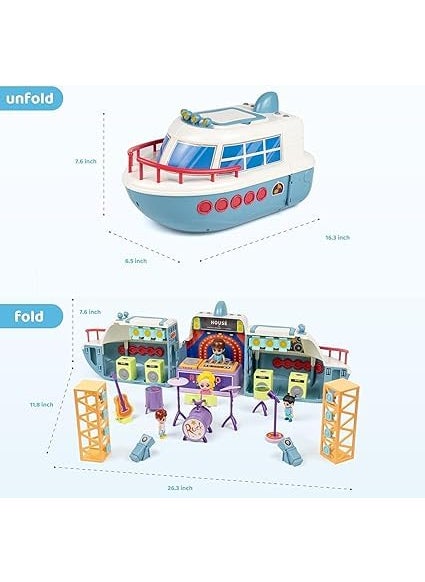 FREK SELAK Doll House Boat Play Set Deforming Kids Toy Ship with Sound Lights Doll and Accessories for Disco Stage Little People Pretend Play Birthday Gift Toys for Girls and Boys 3 to 8 Year