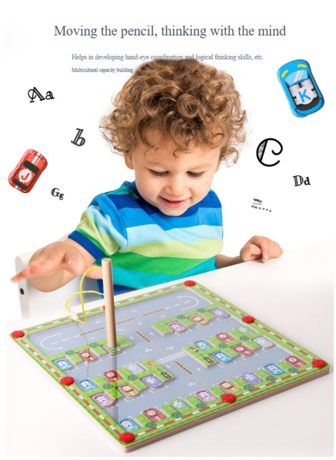 Magnetic Maze Bead Toy - Educational Focus & Concentration Magnetic Parking Match Game for Kids
