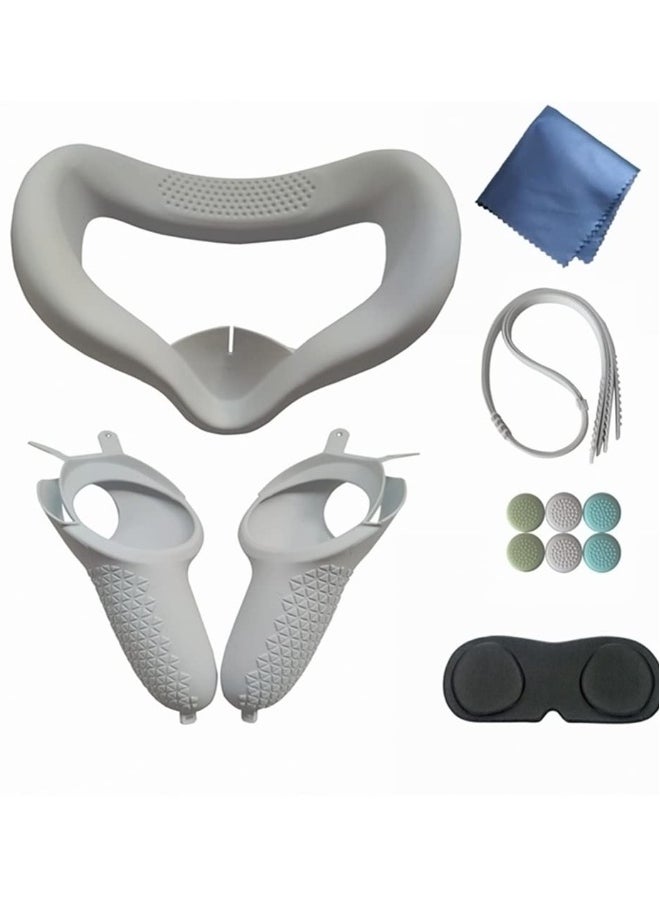 Oculus Quest 2 Accessories: Silicone Face Cover, Touch Controller Grip Covers, Protective Lens Dust-Proof Cover, and Thumb Button Caps (Grey)