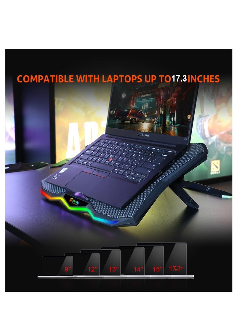 MEETION CP4040 Six Fans Laptop Gaming Air Cooling Pad, Adjustable Height Angle, 2USB Ports, RGB LED Illuminated Lightweight Quick Cooling Aluminum Alloy Grid with 45° Adjustable Stand (Black)