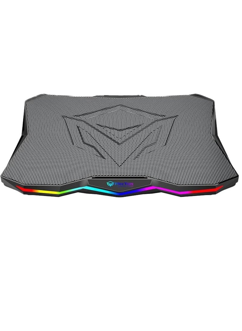 MEETION CP4040 Six Fans Laptop Gaming Air Cooling Pad, Adjustable Height Angle, 2USB Ports, RGB LED Illuminated Lightweight Quick Cooling Aluminum Alloy Grid with 45° Adjustable Stand (Black)
