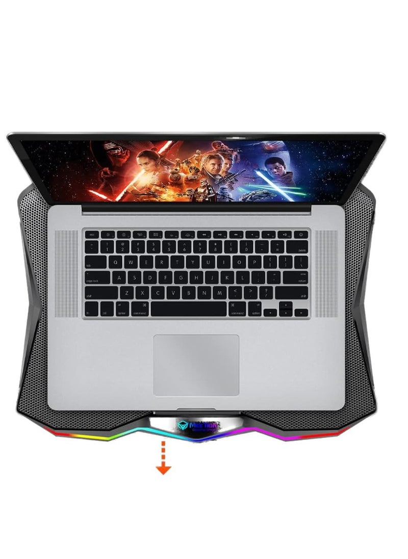 MEETION CP4040 Six Fans Laptop Gaming Air Cooling Pad, Adjustable Height Angle, 2USB Ports, RGB LED Illuminated Lightweight Quick Cooling Aluminum Alloy Grid with 45° Adjustable Stand (Black)