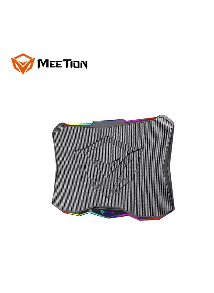 MEETION CP4040 Six Fans Laptop Gaming Air Cooling Pad, Adjustable Height Angle, 2USB Ports, RGB LED Illuminated Lightweight Quick Cooling Aluminum Alloy Grid with 45° Adjustable Stand (Black)
