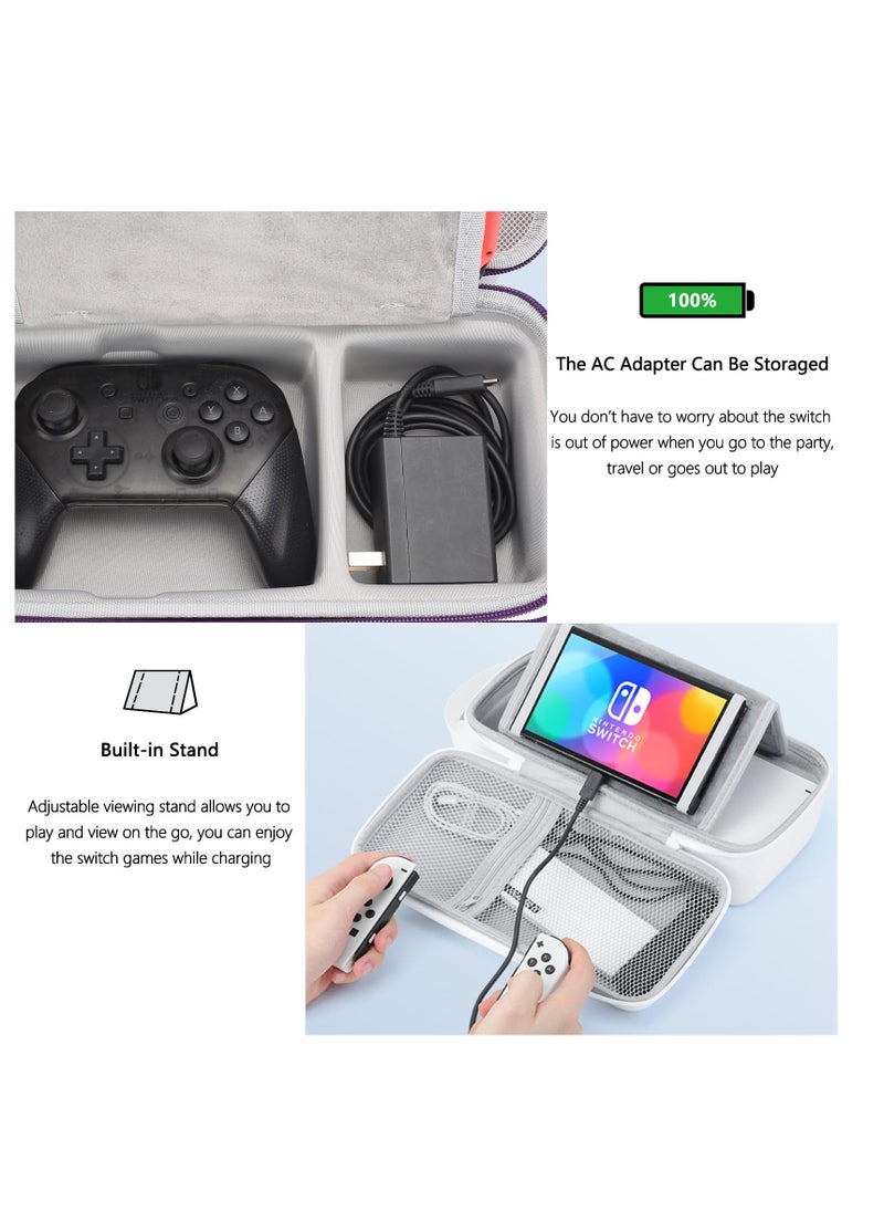 Carrying Storage Case for Nintendo Switch/Switch OLED, Built-in Stand and Removable Shoulder Strap Design Fit Switch Console, AC Charger Adapter, Switch Dock/Pro Controller Accessories