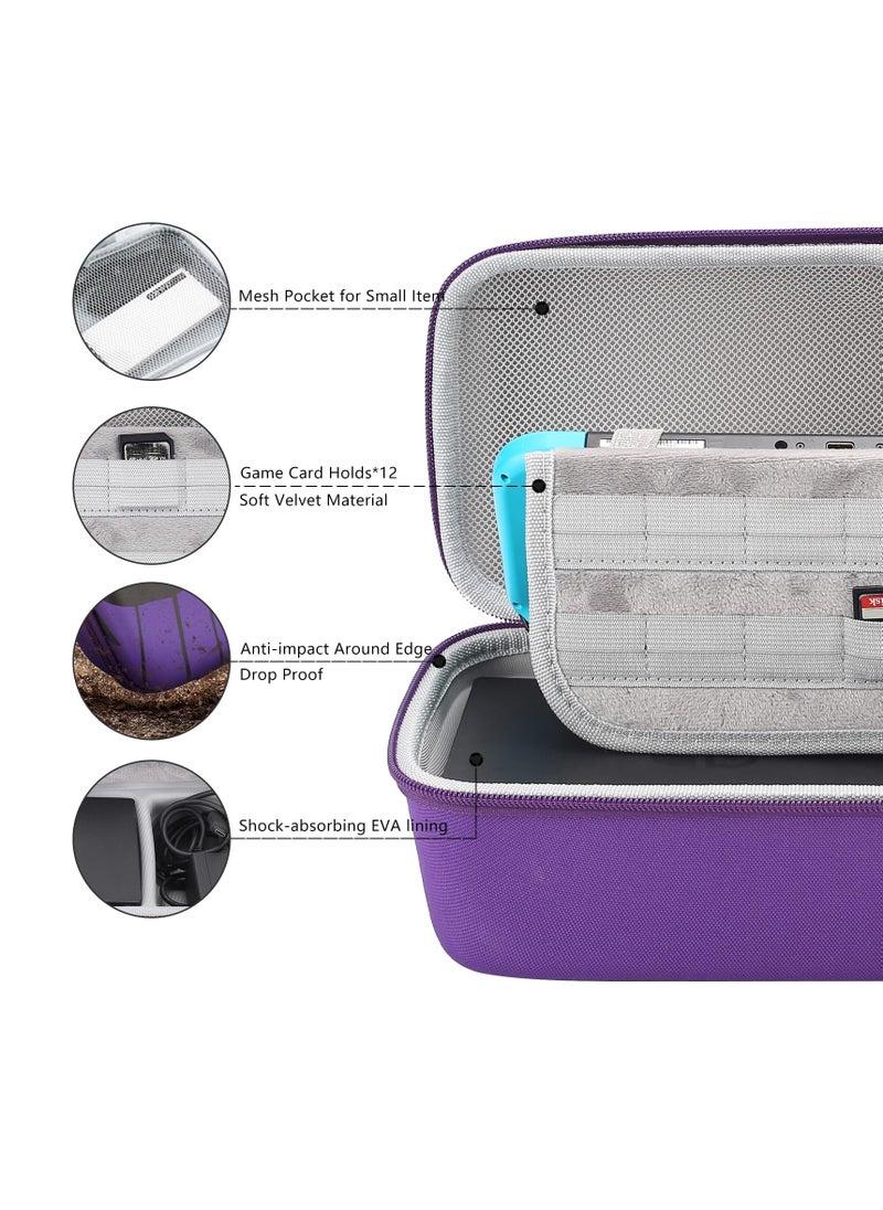 Carrying Storage Case for Nintendo Switch/Switch OLED, Built-in Stand and Removable Shoulder Strap Design Fit Switch Console, AC Charger Adapter, Switch Dock/Pro Controller Accessories