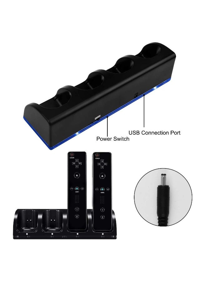 Upgraded 4-Port Wii Remote Controller Charging Station with 4 Battery Packs, USB Charging Cable, and LED Indicator - Compatible with Nintendo Wii Remotes