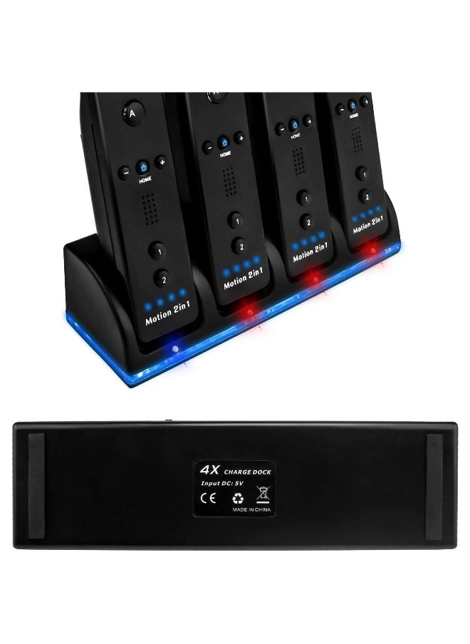 Upgraded 4-Port Wii Remote Controller Charging Station with 4 Battery Packs, USB Charging Cable, and LED Indicator - Compatible with Nintendo Wii Remotes