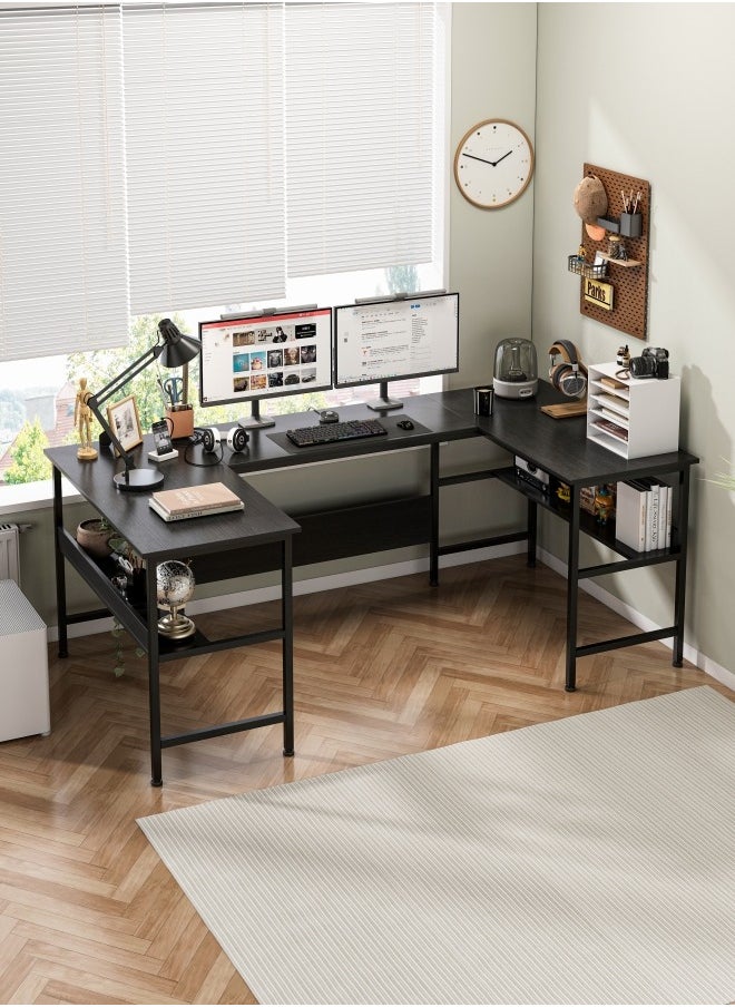 Gaming Table with Bookshelf Layer,U Shaped Computer Desk ,Large Desktop Office Desk 180*45*75cm