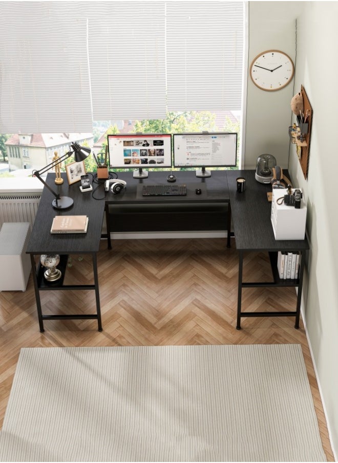 Gaming Table with Bookshelf Layer,U Shaped Computer Desk ,Large Desktop Office Desk 180*45*75cm