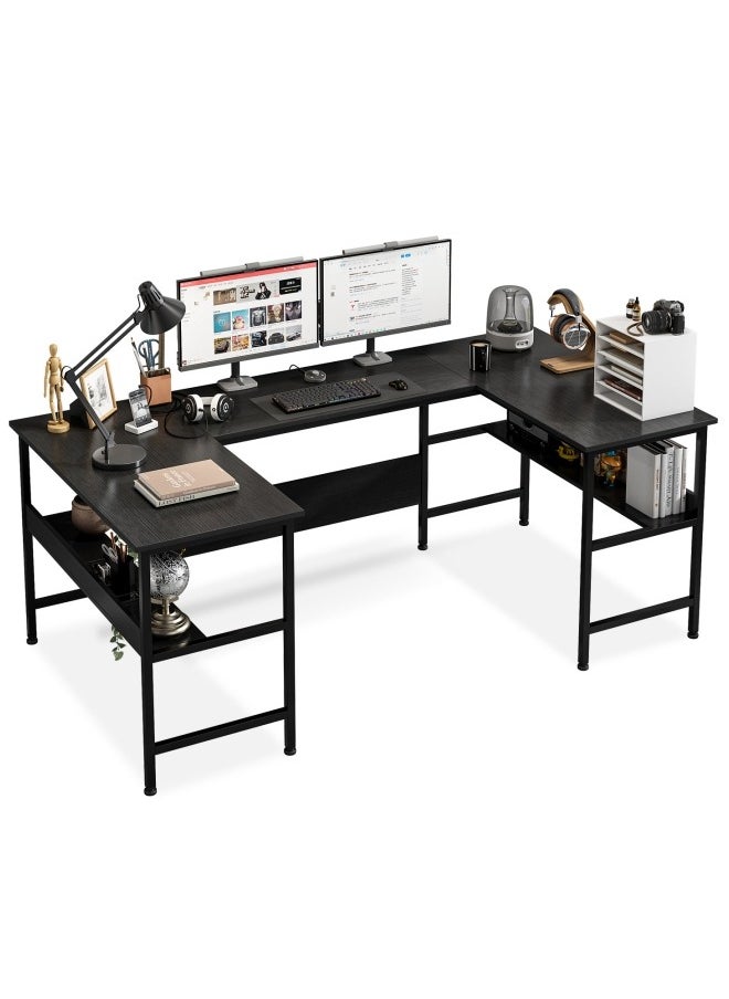 Gaming Table with Bookshelf Layer,U Shaped Computer Desk ,Large Desktop Office Desk 180*45*75cm
