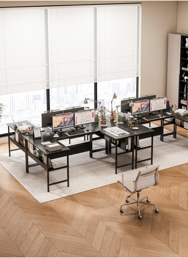 Gaming Table with Bookshelf Layer,U Shaped Computer Desk ,Large Desktop Office Desk 180*45*75cm