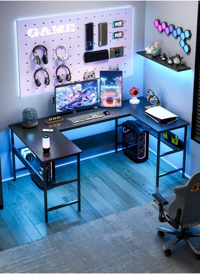 Gaming Table with Bookshelf Layer,U Shaped Computer Desk ,Large Desktop Office Desk 180*45*75cm