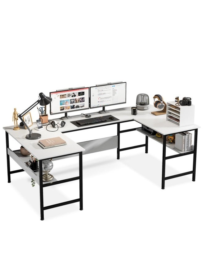 Gaming Table with Bookshelf Layer,U Shaped Computer Desk ,Large Desktop Office Desk 180*45*75cm