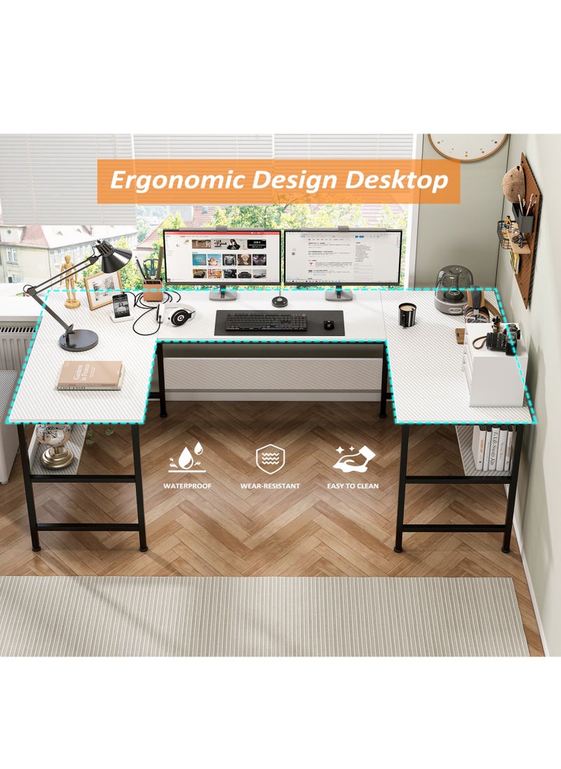 Gaming Table with Bookshelf Layer,U Shaped Computer Desk ,Large Desktop Office Desk 180*45*75cm