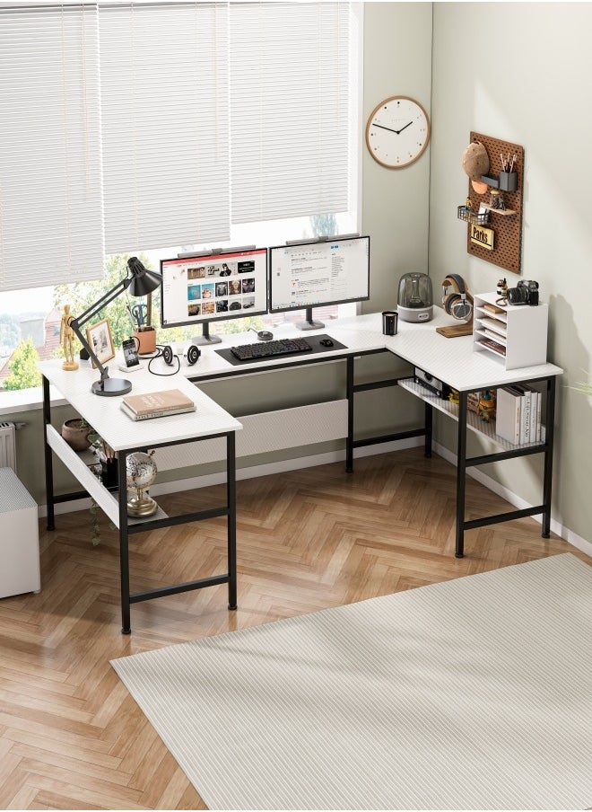 Gaming Table with Bookshelf Layer,U Shaped Computer Desk ,Large Desktop Office Desk 180*45*75cm