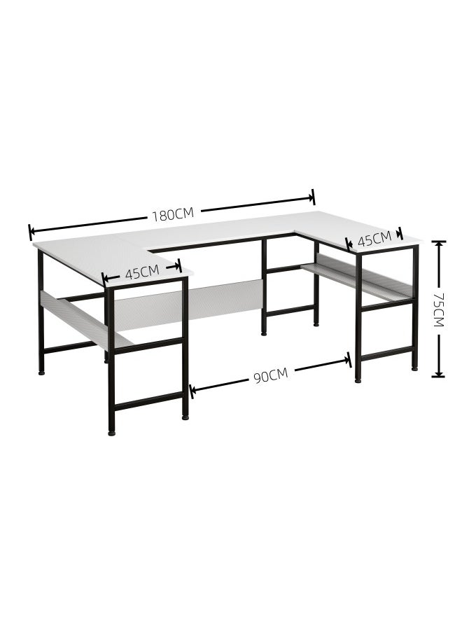 Gaming Table with Bookshelf Layer,U Shaped Computer Desk ,Large Desktop Office Desk 180*45*75cm
