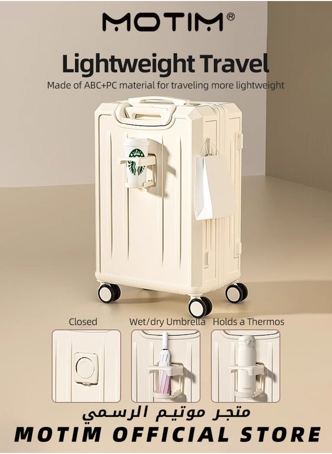 Travel Luggage Carry-On Luggage with USB and Type-C Charging Port & Cup Holder & Phone Holder & Side Hidden Hook & Spinner Wheels Multifunctional Carry On Suitcase Large Capacity Checked-in Luggage