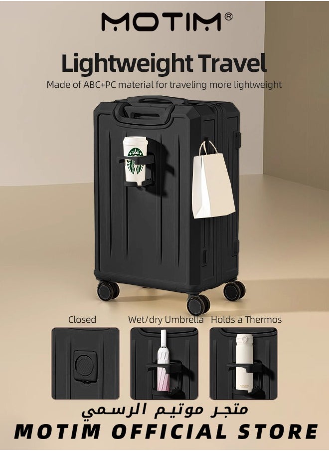 Travel Luggage Carry-On Luggage with USB and Type-C Charging Port & Cup Holder & Phone Holder & Side Hidden Hook & Spinner Wheels Multifunctional Carry On Suitcase Large Capacity Checked-in Luggage