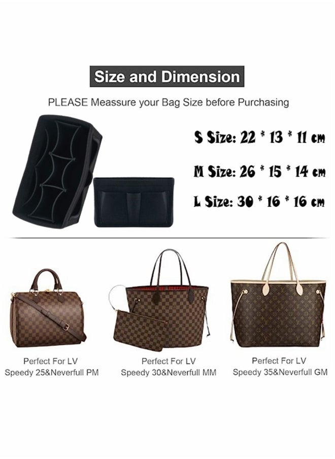 Black Purse Organizer Felt Bag Organizer Insert M Size Multi-Pocket Bag in Bag for Womens Handbag Travel