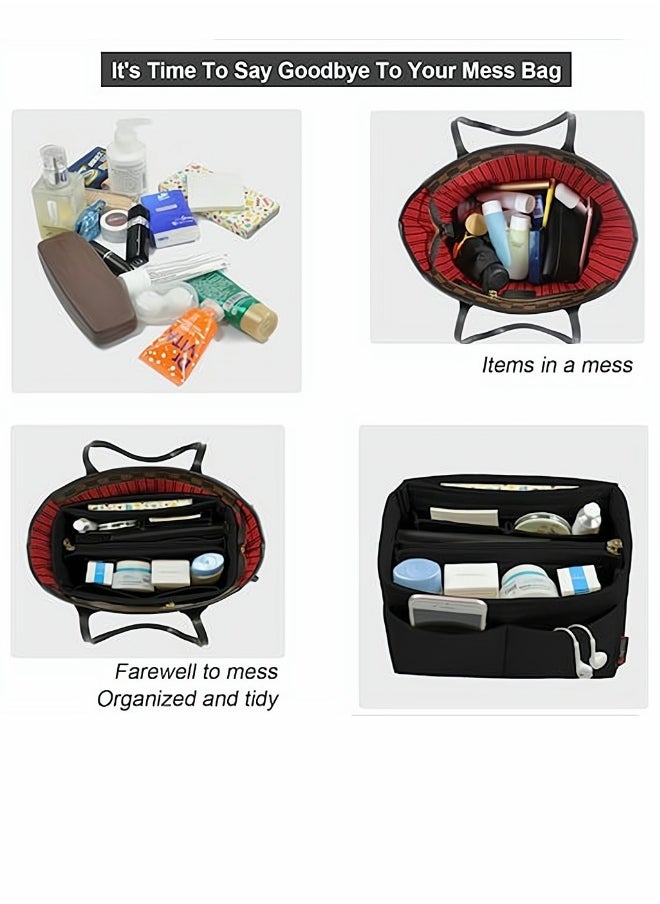 Black Purse Organizer Felt Bag Organizer Insert M Size Multi-Pocket Bag in Bag for Womens Handbag Travel