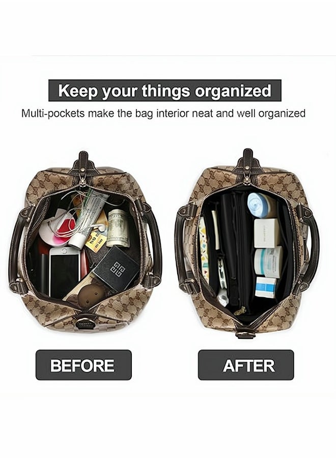 Black Purse Organizer Felt Bag Organizer Insert M Size Multi-Pocket Bag in Bag for Womens Handbag Travel