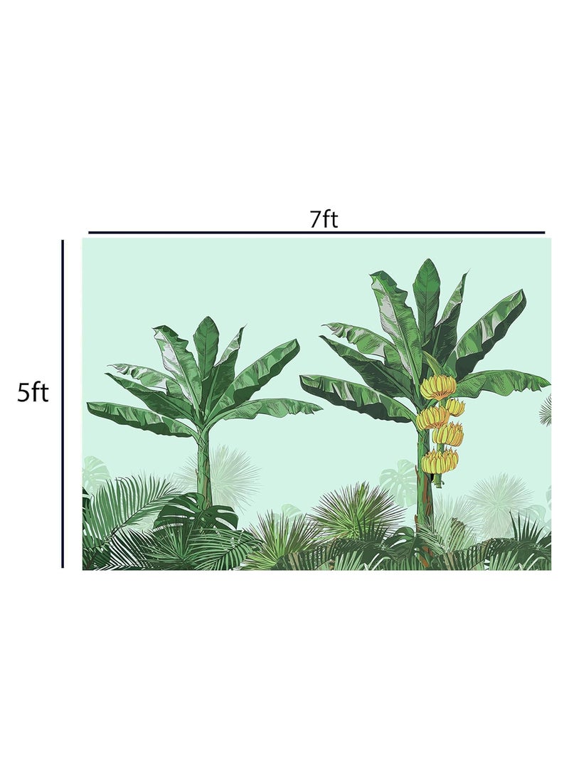 Dhara Creation Green Banana Tree 5FT7FT Backdrop Cloth for Pooja Decoration WeddingSatyanarayan Pooja Traditional Background Curtain Cloth for Festival Washable Fabric