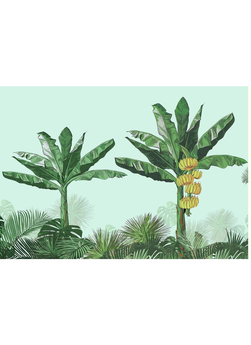 Dhara Creation Green Banana Tree 5FT7FT Backdrop Cloth for Pooja Decoration WeddingSatyanarayan Pooja Traditional Background Curtain Cloth for Festival Washable Fabric